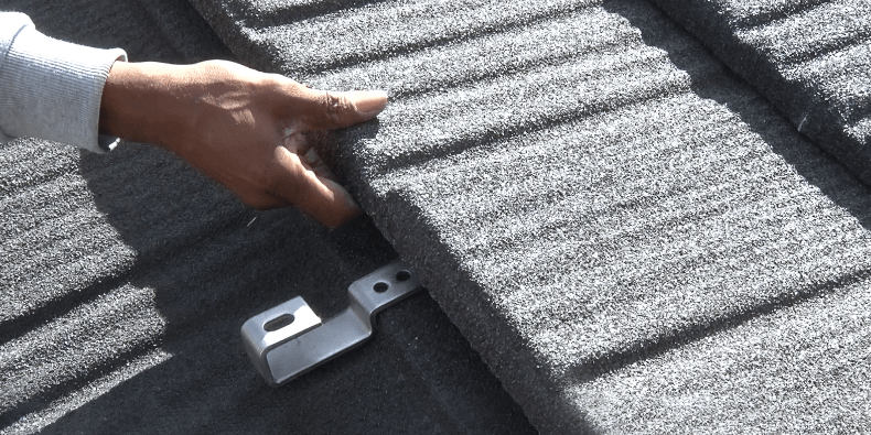 Close up of a stone coated metal shingle made by Decra